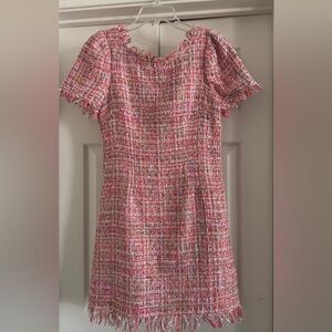 Vici Pink Tweed Fringe Mini Dress